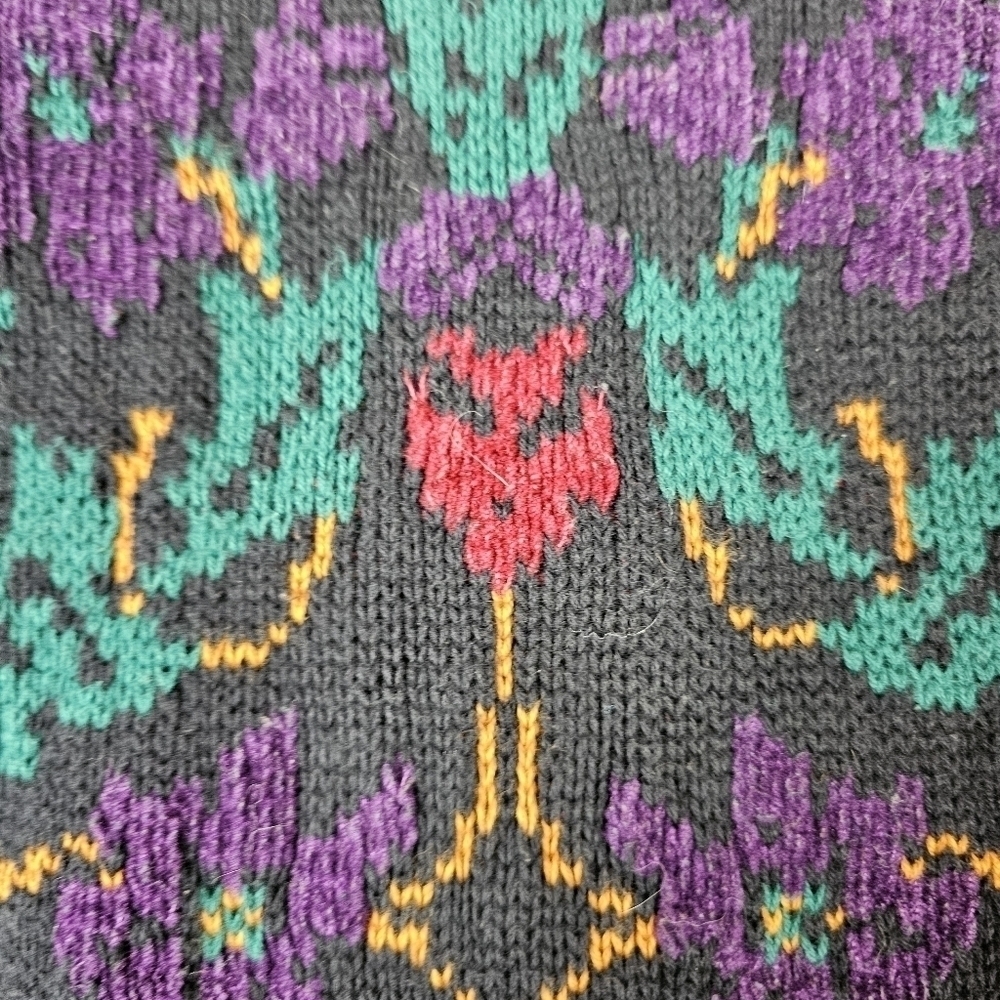 Lands End Sweater womens Medium 80s 90s oversized warm Knit grandma print - Picture 10 of 11